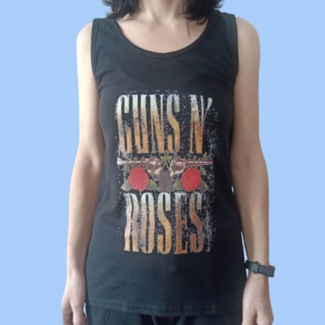 Camiseta sin mangas mujer GUNS N ROSES - Logotipo rayado vintage